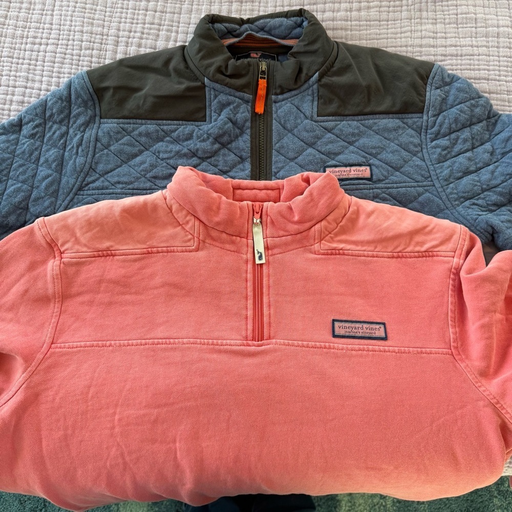 Vineyard Vines Quilted Blue and Pink Sweatshirts, Size M, Bundle of 2